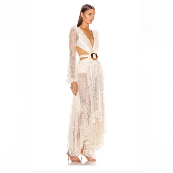 Patbo Fringe & Mesh Cutout Maxi Dress in Ivory - Picture 4 of 13